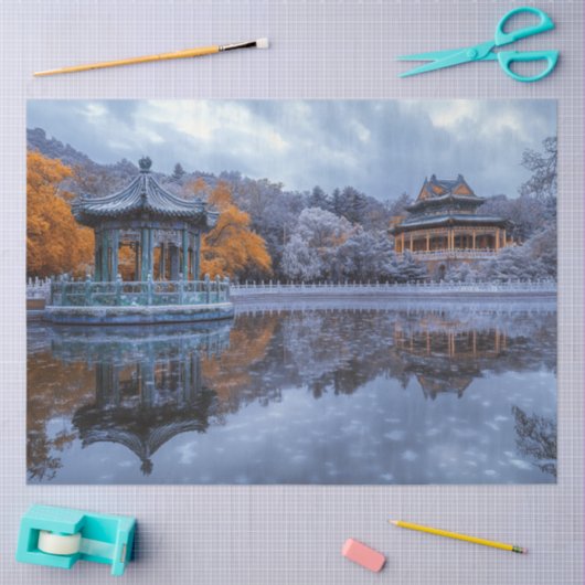 Pavillontempel des deoupage Whimsical Chinese Gard Seidenpapier (Basteln)