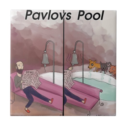 Pavlov's Pool Funny Cartoon Fliese (Vorderseite)