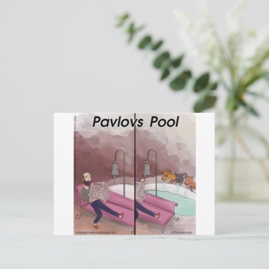 Pavlov's Pool Funny Cartoon Postkarte (Stehend Vorderseite)