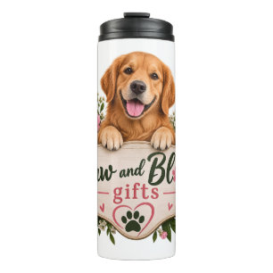 Paw and Bloom Geschenke – Golden Retriever Floral Thermosbecher