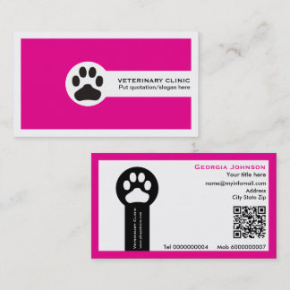 Paw and QR code hot pink Vet/Veterinary Clinic Visitenkarte
