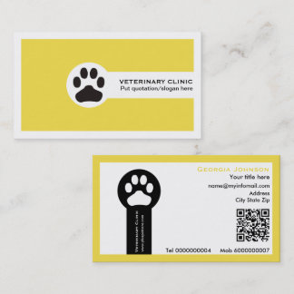 Paw and QR code yellow Vet/Veterinary Clinic  Visitenkarte