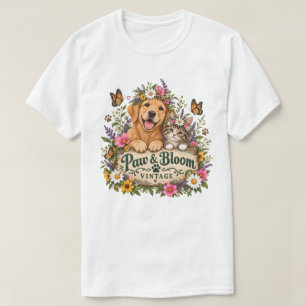 Paw & Bloom Vintage – Retro Florales Design für Ha T-Shirt