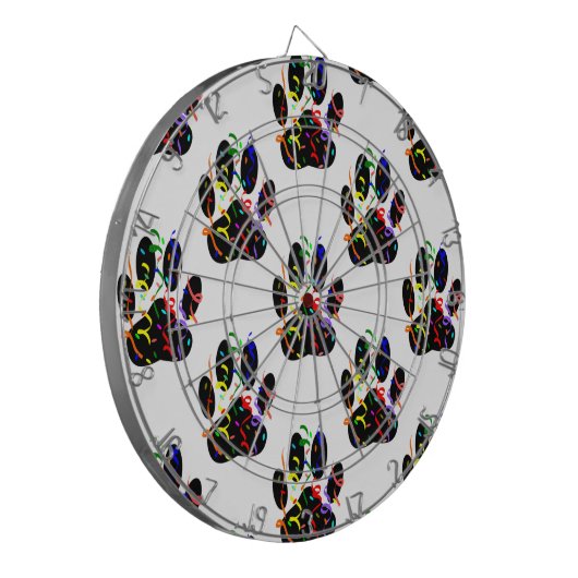 Paw druckt Confetti und Party Streamer Muster Dartscheibe (Vorderseite Links)