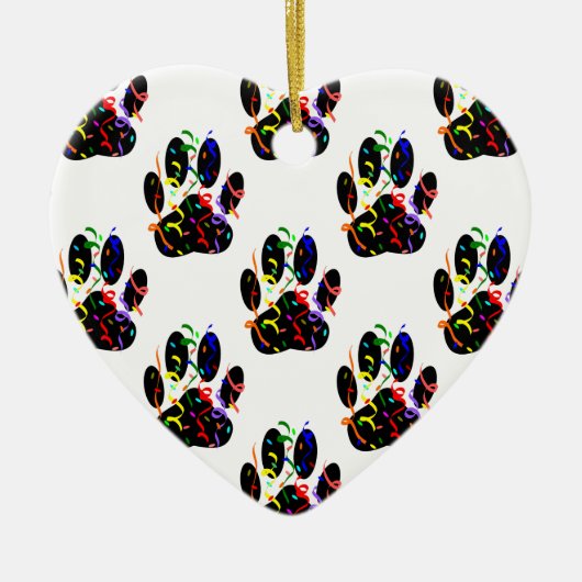 Paw druckt Confetti und Party Streamer Muster Keramik Ornament (Vorne)