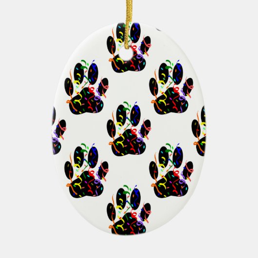 Paw druckt Confetti und Party Streamer Muster Keramik Ornament (Vorne)