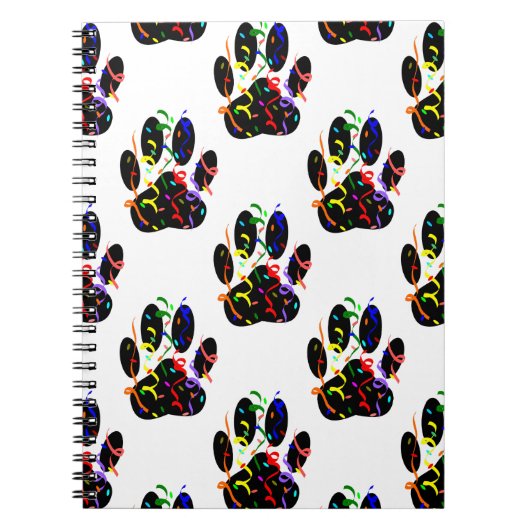 Paw druckt Confetti und Party Streamer Muster Notizblock (Vorderseite)