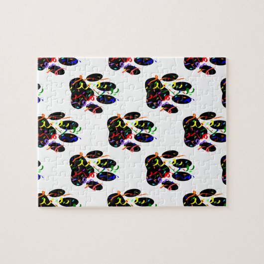Paw druckt Confetti und Party Streamer Muster Puzzle (Horizontal)