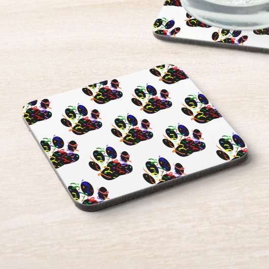 Paw druckt Confetti und Party Streamer Muster Untersetzer (Linke Seite)