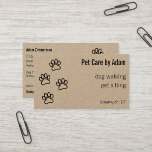 Paw druckt Dog Walker Pet Sitter Kraft Papier Visitenkarte