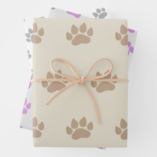 Paw druckt drei Design Geschenkpapier Set (Beispiel)