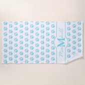 Paw druckt Glitzer Blue White Monogram Cat Dog Mam Strandtuch (Vorderseite)