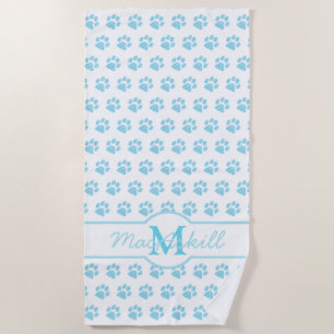 Paw druckt Glitzer Blue White Monogram Cat Dog Mam Strandtuch