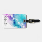 Paw druckt lila Aquarelle Gepäckanhänger (Vorderseite horizontal)