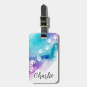 Paw druckt lila Aquarelle Gepäckanhänger (Vorderseite vertikal)