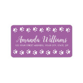 Paw druckt lila hübsche Script-Rücksendeadresse Adressaufkleber (Vorne)