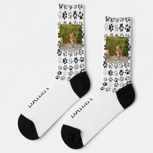Paw druckt Personalisiert Name Pet Foto Dog Cat Socken (Linkes Detail)