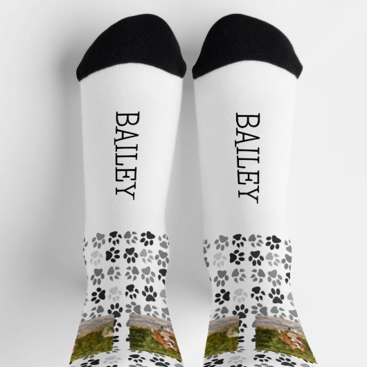 Paw druckt Personalisiert Name Pet Foto Dog Cat Socken (Oben)