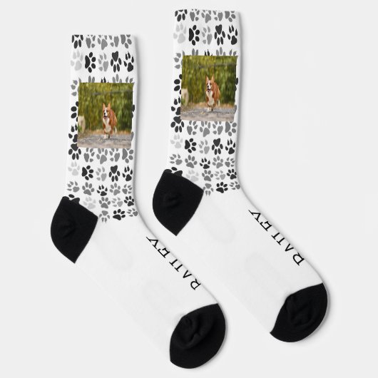 Paw druckt Personalisiert Name Pet Foto Dog Cat Socken (Rechts)