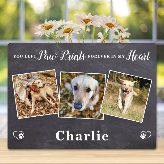 Paw druckt Personalisiertes 3-Foto-Dog-Memorial Fotoplatte