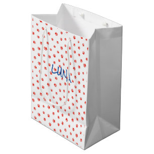 Paw druckt PET NAME Red White Cats Hunde Spaß Mittlere Geschenktüte