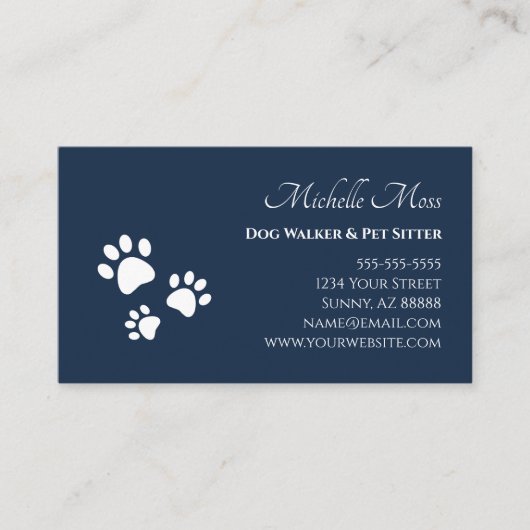 Paw druckt QR-Code Navy Blue Pet Sitter Visitenkarte (Vorderseite)