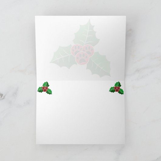 Paw Holly Leaves Christmas Blank Add Text Dankeskarte (Innenseite)