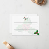 Paw Holly Leaves Christmas Custom Monogram Lined Mitteilungskarte (Vorderseite/Rückseite Beispiel)