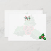 Paw Holly Leaves Christmas Custom Monogram Mitteilungskarte (Vorne/Hinten)
