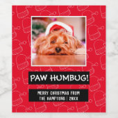 Paw Humbug Pet Foto Rot und Schwarz Weihnachten Weinetikett (Einzelnes Label)