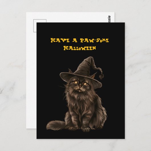 Paw-irgendein Halloween-Schwarzkatzenhut Postkarte (Vorne/Hinten)