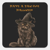 Paw-irgendein Halloween-Schwarzkatzenhut Quadratischer Aufkleber (Vorderseite)