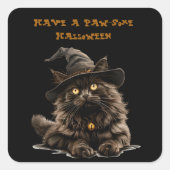 Paw-irgendein Halloween-Schwarzkatzenhut Quadratischer Aufkleber (Vorderseite)