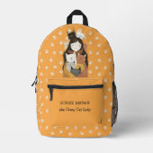 Paw Pattern Crazy Cat Lady mit Name Yellow Bedruckter Rucksack (Vorderseite)