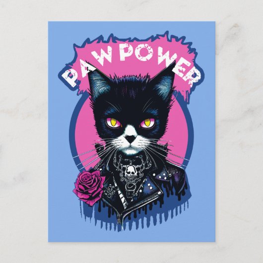 Paw Power Punk Cat Postkarte (Vorderseite)