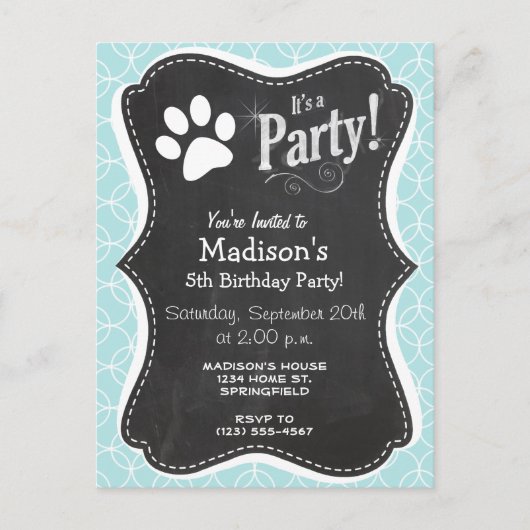 Paw Print; Baby Blue Circles Einladungspostkarte (Vorderseite)