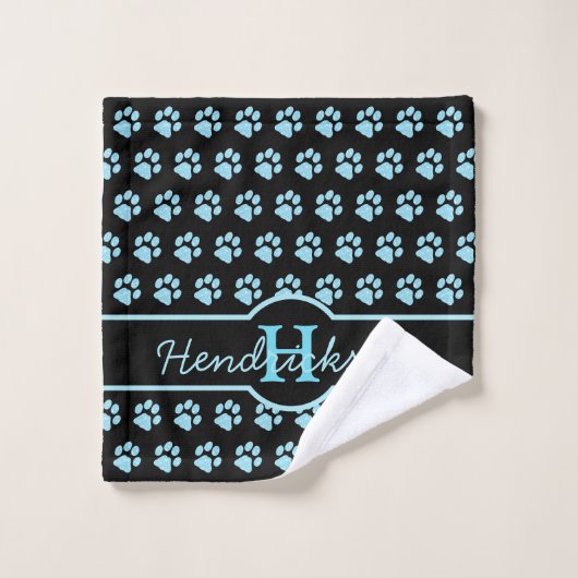 Paw Print Blue Aquamarin Glitzer Monogram Cat Paw Waschlappen (Waschlappen)