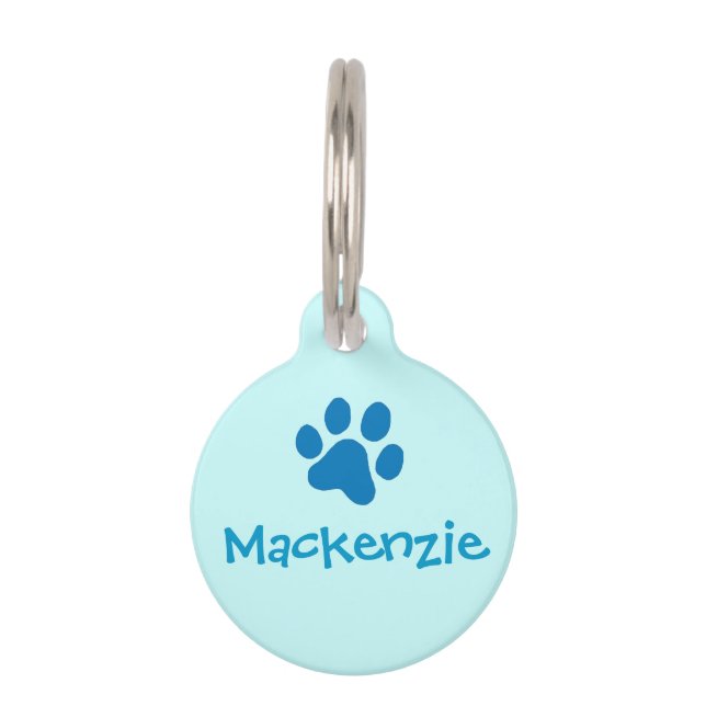 Paw Print Blue Haustiermarke (Vorderseite)