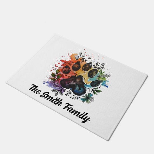 Paw Print Boho Wasserfarbe Fußmatte (Schrägansicht)