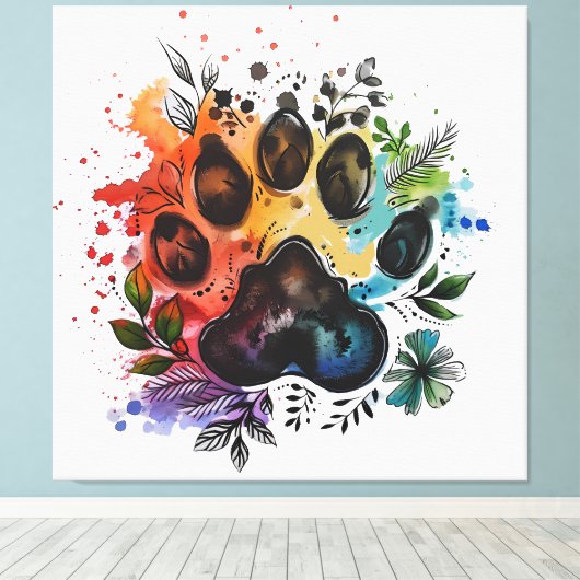 Paw Print Boho Wasserfarbe Leinwanddruck (Insitu (Holzboden))