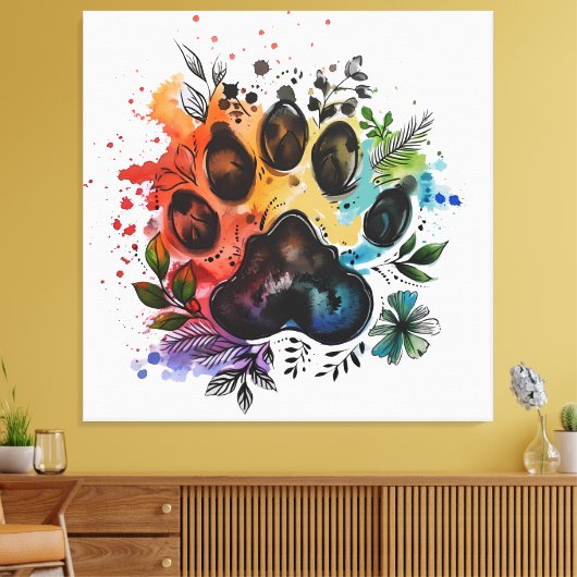 Paw Print Boho Wasserfarbe Leinwanddruck (Insitu (Wohnzimmer))