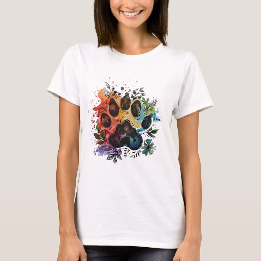 Paw Print Boho Wasserfarbe T-Shirt (Vorderseite)