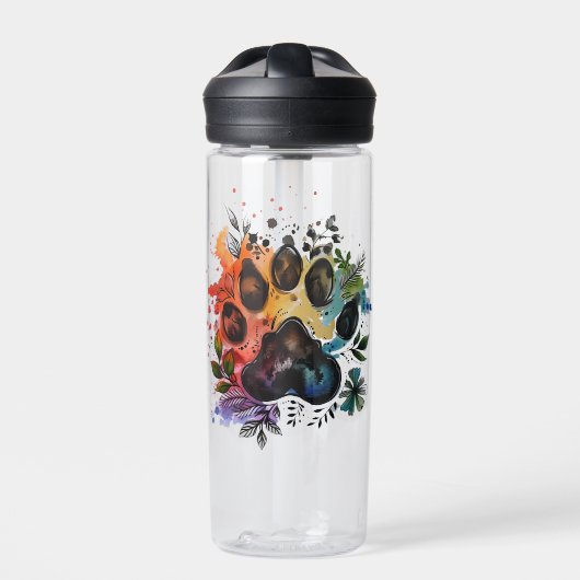 Paw Print Boho Wasserfarbe Trinkflasche (Vorderseite)