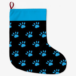 Paw Print Christmas Strumpf (schwarz & blau) Großer Weihnachtsstrumpf