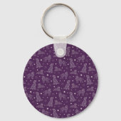 Paw Print Cookies Dark Purple Pattern Monogram Schlüsselanhänger (Rückseite)