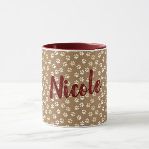 Paw Print Creme und Kaffee Tasse mit Namen