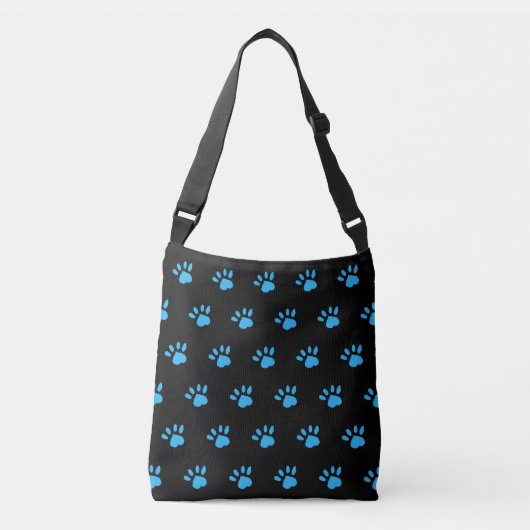 Paw Print Crossbody Bag (Schwarz & Blau) Tragetaschen Mit Langen Trägern (Vorderseite)