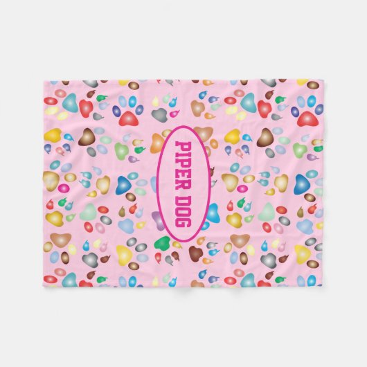 Paw Print Dog Fleece Blanket (Vorderseite (Horizontal))