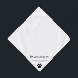Paw Print Dog Groomer Business Pet Halstuch<br><div class="desc">Dieser einfache schwarz-weiße Pfoten druckt Bandana ist perfekt für Profis der Tierpflege. Alle schwarzen Texte,  die durch Bearbeiten des Designs angepasst werden können,  wo Sie auch Elemente hinzufügen können,  und mehr Text,  wenn Sie möchten,  zusammen mit Vorlagenfeldern,  damit Sie den Text personalisieren können.</div>