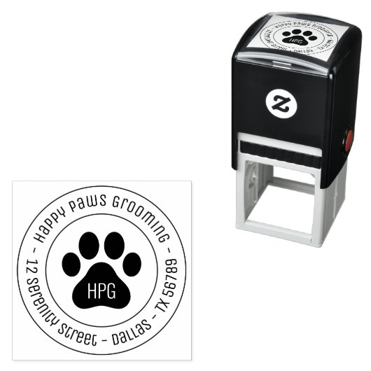 Paw Print Grooming Business Round Address Permastempel (Beispiel)